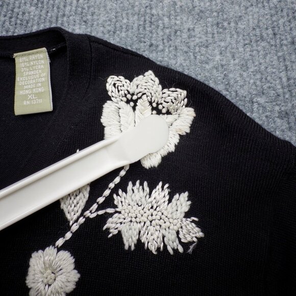 Kate Hill Black Knit Cardigan Floral Embroidered Romantic Vintage Boho Size XL - Picture 9 of 14